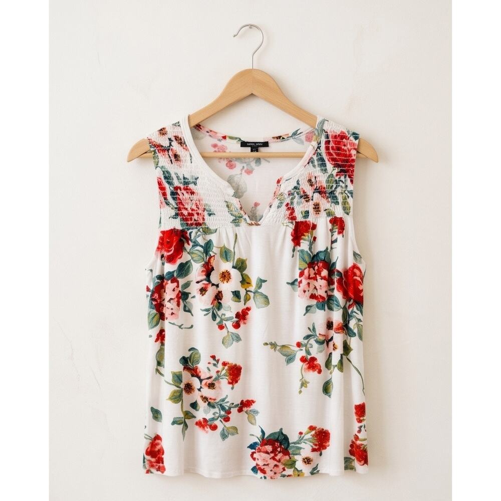 Papermoon Floral Print Sleeveless Smocked Tank Top - Picture 3 of 7